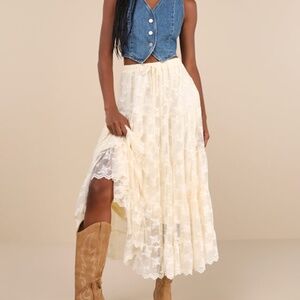 Lulus Exceptionally Graceful Cream Lace High-rise Tiered Midi Skirt White